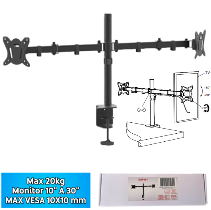 Soporte Para Monitor De 10″ A 30″ Con Doble Brazo Articulado