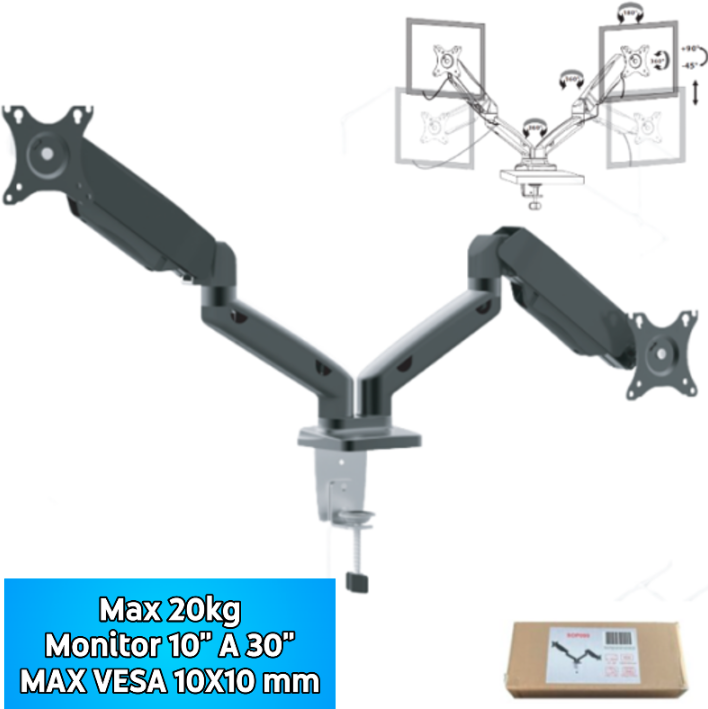 Soporte Para Monitor De 10″ A 30″ Con Doble Brazo A Gas